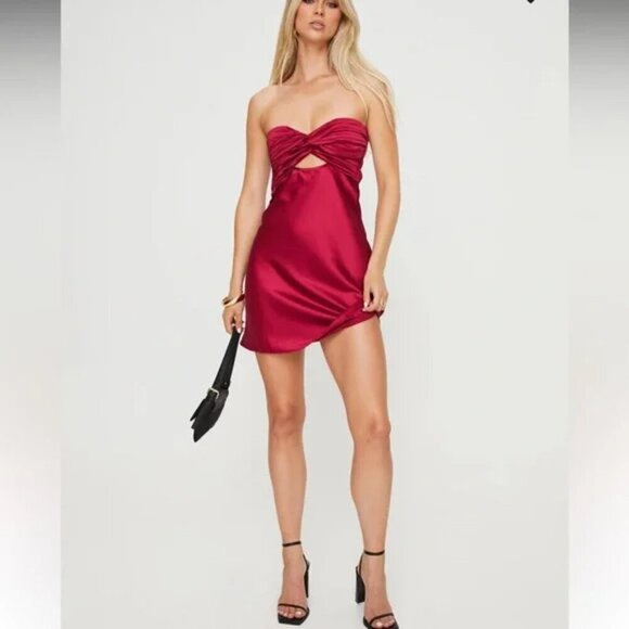 Princess Polly Shellie Satin Strapless Mini Dress NWT Red Size 6 - Picture 4 of 10